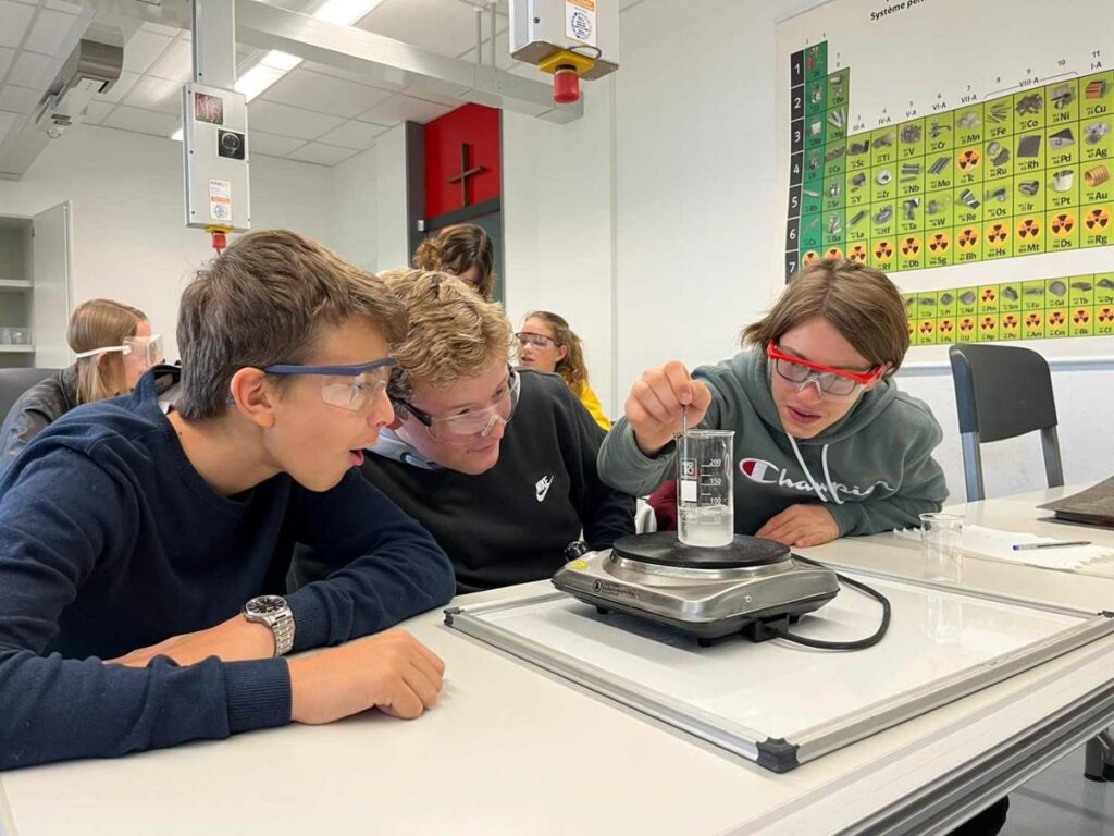 Schüler experimentieren im Chemieunterricht mit Begeisterung