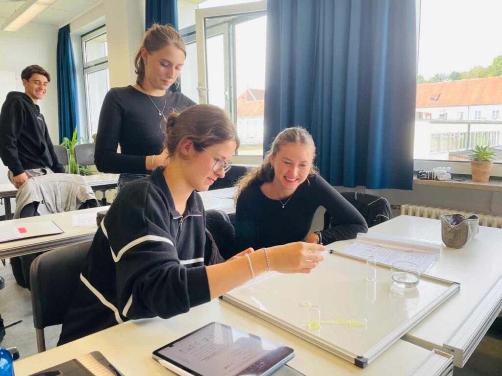 Schüler experimentieren im naturwissenschaftlichen Unterricht im Klassenzimmer.